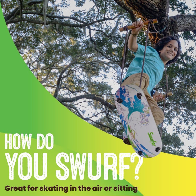 Swurfer TreeSkate Skateboard Swing, Outdoor Stand Up Surf Swing, Holds Up to 200 lbs, Ages 6 and Up, Adjustable Handles, Grip Tape, Kids Outdoor Play Equipment for Children and Adults (Waves) Blue - Image 4